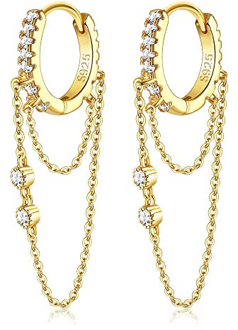 ORAZIO Sterling Silber 925 CZ Creolen Quaste Kette Tropfen Baumeln Kleine Hängend Ohrringe für Frauen Mädchen Cubic Zirkonia Huggie Ohrringe Vergoldet Mode Threader Dangle Creolen