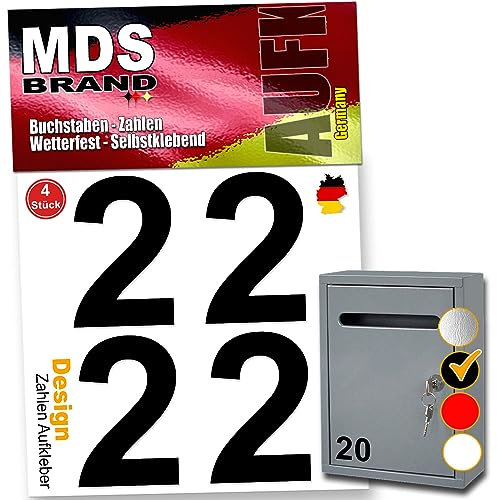 MDS Brand Zahlen Aufkleber 5cm Design Selbstklebende Klebezahlen | Vinyl Hausnummern zum Aufkleben für Briefkasten, Mülltonnen, Hausnummer für Außen & Innen (Schwarz, 2)