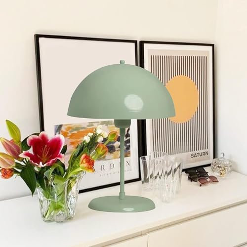 bamyum lipeo pilz lampe Minzgrün, Tischleuchte Pilz mit Kabel, Pilzlampen Metall Ø26 cm, Nachttischlampe, Tischlampe, Retro Table Lamp