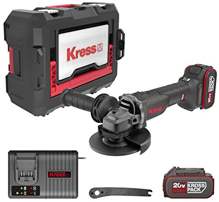 Kress 20V Akkuwinkelschleifer 125mm, 2x4.0Ah, Ladegerät 6A, Stapelbox