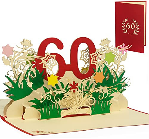 LINPOPUP, Pop Up Karte Geburtstag, 3D Geburtstag Karte zum 60, Geburtstagsgeschenke Frau, Geburtstagseinladung, Glückwunschkarte Klappkarte 3D, Jubiläum, 60, Blumen Pop Up, N63