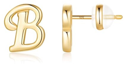 TINGN Ohrstecker Ohrringe Silber 925 Mädchen Damen, Medizinische Ohrstecker Gold Buchstaben B Modeschmuck für Enkelin Nichte Tochter Schwester Kleine Geschenke für Frauen Herren