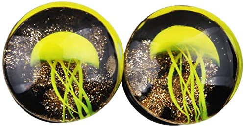 Banemi Flesh Tunnel 8mm, Flesh Tunnel 2 Stück Grün Glas Glas mit Gelber Qualle Ohrtunnel