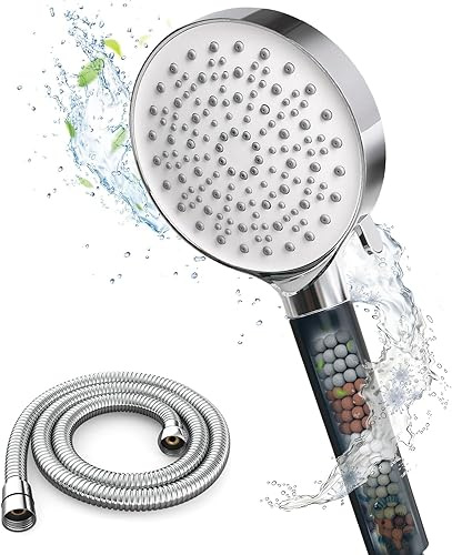 Newentor Duschkopf mit Schlauch und Filter – Duschkopf Regendusche – Lebenslanger Schlauch und Filterperlen – 99% Chlorentfernung, Hautschutz – für hartes Wasser (Schwarz)