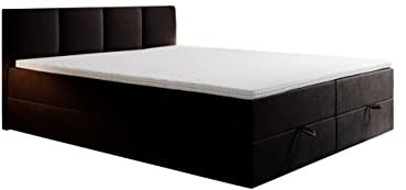 ROYAL Boxspringbett mit Bettkasten und Topper (Schwarz, 180 x 200 cm)