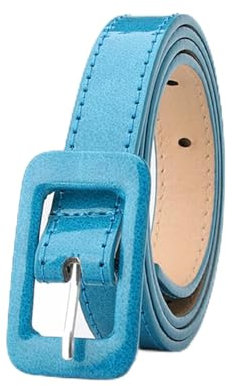 VOIV Schlanker, dünner Gürtel für Damen, quadratischer Kopf, Dornschließe, elastischer Taillengürtel, Lack-Ledergürtel, Jeans-Schnalle, Gürtel, Blau (B), 105 cm