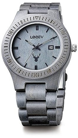 LeeEv Holzuhren, Uwood Serie Zebra Sandelholz japanische Quarz Analoguhr für Herren mit Kalender Unisex Armbanduhr