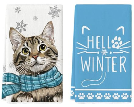 Artoid Mode Schneeflocken Kazte Hello Winter Weihnachten Geschirrtücher, 42x65 cm Xmas Schal Dekoration Handtücher 2er Set