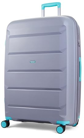 Rock Tulum Large 105/116L Expandable Hard Shell Suitcase - Grey/Aqua | Lightweight & Durable - Telescopic Handle - Impact-Resistant - 8 Smooth Wheels - TSA Lock - 78x51x31/34cm - 5.0kg Weight