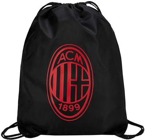 AC Milan GIL S.R.L Gym Sack Crest Monochrome Rot – 190T 100% recyceltes Polyester – dicke Kordeln – für alle Rossoneri Fans – Offizielles Produkt, Schwarz, L, Klassisch