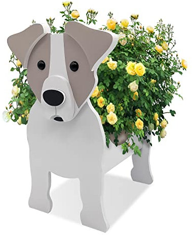 Blumentöpfe, Jack Russell Pflanztopf, Blumentopf mit Kava-Bär-Cartoon-Hund, Blumenständer in Hundeform aus Holz, for Aufbewahrungsbehälter for Pflanzen im Freien, Blumentopf for Gartendekoration ( Col