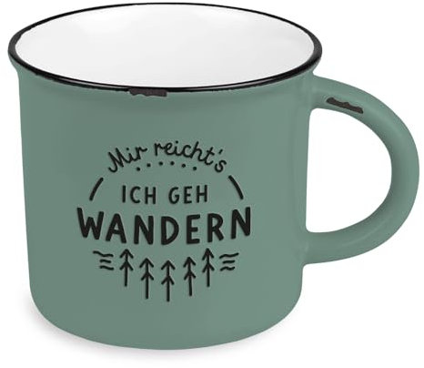 Kaffeetasse vintage| Keramik Becher zum verschenken | 400 ml | alpin | Mir reicht´s ich geh wandern, Rosa