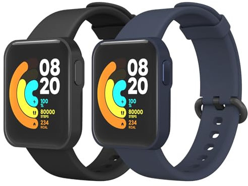 Tobfit Armband für Xiaomi Mi Watch Lite/Redmi Watch - 2 Pack Silikon Ersatzarmbänder für Damen und Herren (Schwarz/Midnight)