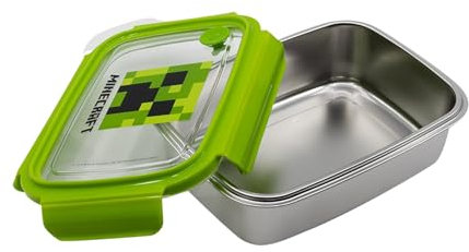Elbenwald Fiambrera Minecraft de Acero Inoxidable - 19 x 7,5 x 14,5 cm - Diseño Creeper - Tapa sin BPA