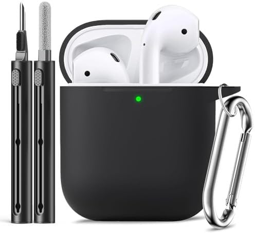Inesore Compatible with Airpods Cases Cover, Soft Silicone Protective Case for Apple AirPods 2nd/1st Generation Charging Case with Keychain and Cleaner Pen, for Women Men-Black