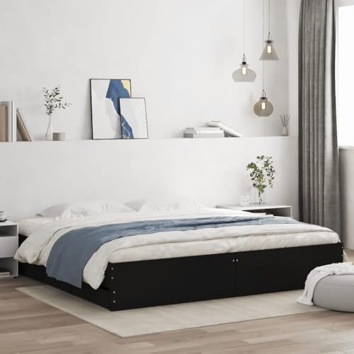 vidaXL Black Engineered Wood Bed Frame with Storage Drawers - Super King-Size Platform 180x200 cm, Sturdy Plywood Slats