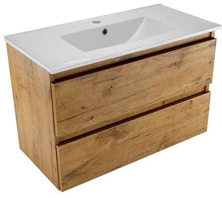 paplinskimoebel Soria Sink - Waschbecken mit Unterschrank 80 cm Breit, Waschtisch mit Unterschrank, Waschbeckenunterschrank mit Schubladen Hängend, Waschbeckenunterschrank Holz - Lancelot Eiche