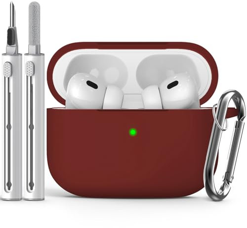 Inesore Compatible with Airpods Pro 2nd/1st Case Cover, Silicone Protective Case for Apple Airpods Pro 2nd/1st Generation Charging Case with Keychain and Cleaner Pen, (Wine red)