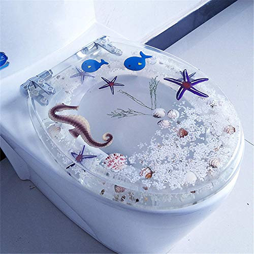 Toilleten Sitz Toilettensitz, Toilettensitze, Absenkautomatik, Schnellverschluss, verstellbare Edelstahlscharniere, oben befestigter Toilettendeckel, antibakterielles Harzmaterial – Blue Dolphin (Col