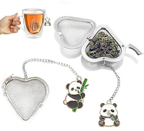 2 Stück Tee Sieb, herzförmige Edelstahl lose Blatt tee ei sieb, niedlichen Anhänger teeei Set(2 süße Pandas)