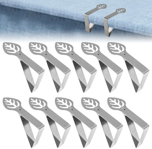 JINSIHU 10 Pièces Pince à Nappe, Pince Nappe de Table Exterieur en Acier Inoxydable Anti-Glissant Attache Nappe pour Restaurant Jardin Cuisine Pique-Nique Mariage Fête 7.5x4.5cm (Feuilles)