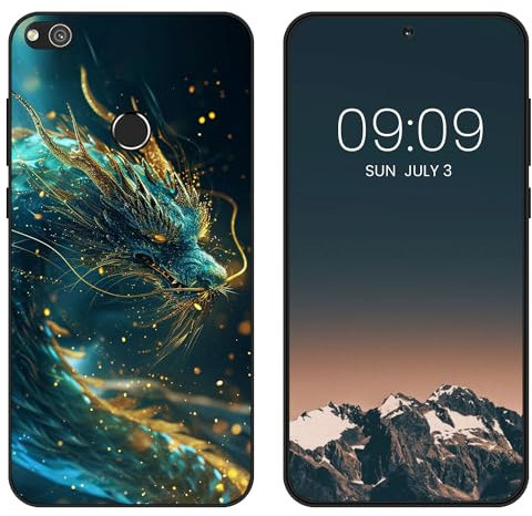 WUACYEAMING per Huawei P8 Lite 2017/P9 Lite 2017 Cover,antiurto in silicone TPU morbido antiscivolo custodia protettiva con motivo dipinto nero Carino Moda Protezione Case-drago