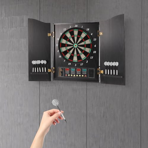 Elektronische Dartboards Elektronische Dart-Automat Schrank Dartscheibe Dekorative Set,Bis zu 16 Spieler, sowohl für Anfänger als auch für Profis geeignet（Schwarz）