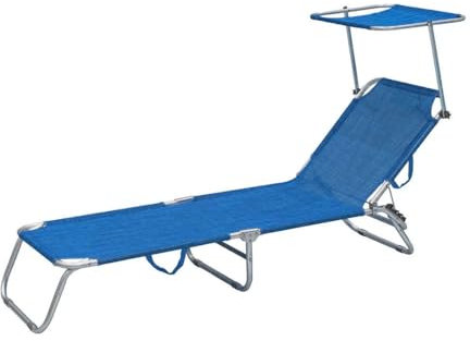 VIRSUS Lettino Prendisole Pieghevole con Tetto Parasole 9301, Misura 180x55x90 cm, Tessuto Textilene, Struttura Metallo Tubolare da 18mm, per Spiaggia, Piscina, Giardino, Peso Max 120kg (Blu) - (F)