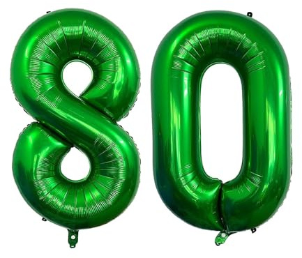 Geburtstag zahlen Luftballon 80 jahre-dunkelgrün XXL Jumbo Folienballon 40 Zoll – 101 cm Luftballons 80 Geburtstag Junge Mädchen Babyparty Geburtstagsdeko Jubiläumsparty Dekoration