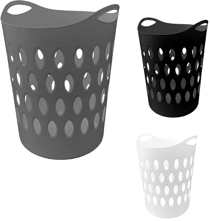 Large Flexi Laundry Basket Flexible Lightweight Plastic Laundry Washing Clothes Storage Hamper Bin Tall Baskets 60 Litre Size Height 54cm x 43cm x 43cm (1, Grey)