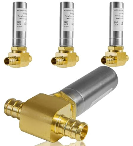 GUOFIS Water Hammer Arrestor,1/2Inch Tee Stainless Steel Water Arrestor,Pex Crimp Connection(4PACK,Stainless Steel Arrestor)
