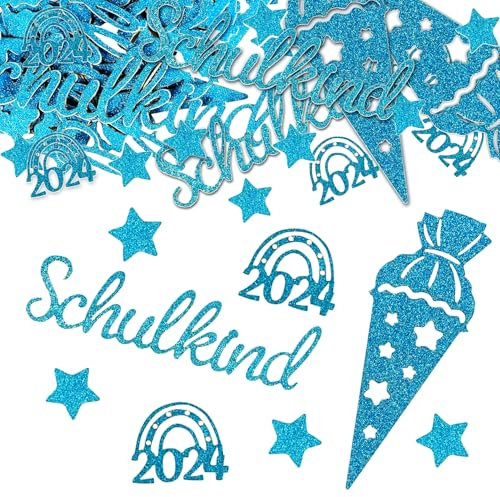 100 Stück Schulkind Konfetti Glitzer Blau, Einschulung Streudeko, Tischdeko einschulung, Tischdeko schulanfang, für Schuleinführung, Schulanfang, Einschulung Mädchen und Jungen