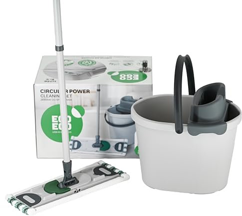 Eco Ego Bodenwischer Wischmopp Set Mit Eimer Mit Teleskopstiel Flachwischmopp Mit Wischbezug Aus Mikrofaser Dick Robust Saugfähig Mit Auswringfunktion Putzset Wischeimer 13 L Stiel 79-137 cm Circular