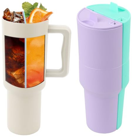 NQEUEPN Inner Cup Section for Stanley Cup, 2-in-1 Drink Separator Silicone Liner Reusable 40oz Tumbler Water Bottle Accessories Double Divider Tray for Hot & Cold Drink (Purple, Cyan)