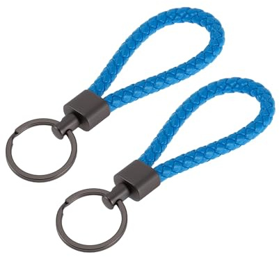 A ABSOPRO Autoschlüsselanhänger Universal Schlüsselanhänger mit Ring für Schlüsselanhänger für Zuhause für Frauen Leder, Zinklegierung Blau 2 Stück