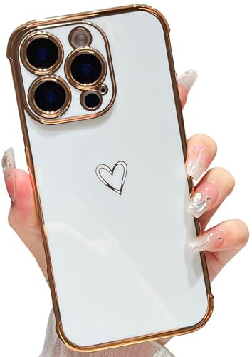ZTOFERA Heart Phone Case for iPhone 16 Pro (6.3), White | Cute Love Heart Pattern, Fashion Plated Edges, for Girls Women, Flexible Soft Silicone, Shockproof Bumper Cover