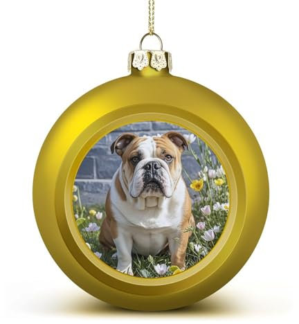 Lustige Bulldogge Weihnachtskugel, Ornamente, 6,1 cm, bruchsicher, Weihnachtsbaumschmuck, Kugeln, goldener Stil, hängende Weihnachtsschmuck für Weihnachtsbaum, Feiertagsdekoration