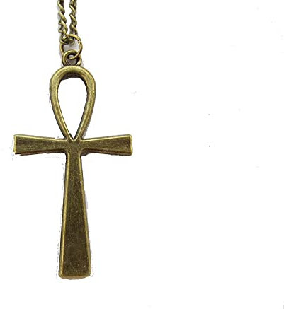 Antike Bronze Ankh Halskette, Crux Halskette, ägyptische Halskette, einfache Kreuz Halskette, Schlüssel des Lebens