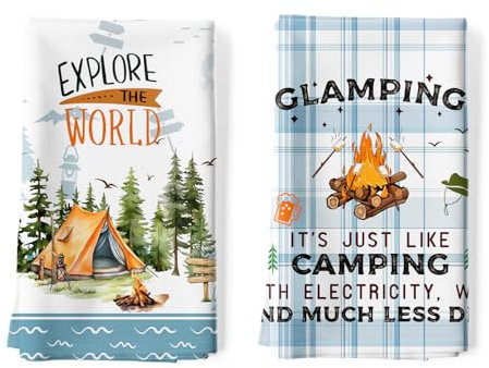 Arquiel 2er Set Geschirrtücher Campingplatz Küchentücher Wald Dekorative 100% Baumwolle, 48 x 70 cm, Trockentücher Saugstarke Geschenk, Küche Dekoration