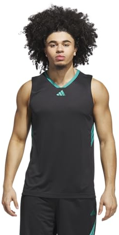 adidas Men's Basketball Legends Tank, Black/Pure Teal, XL