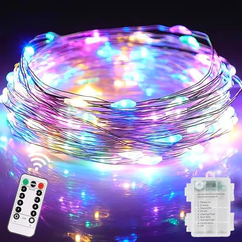 Battery Powered Fairy Lights,10M 100 LED String Lights Copper Wire Fairy Lights Outdoor Lights with Remote Control Timer,LED Lights Battery Powered for Multi-Coloured