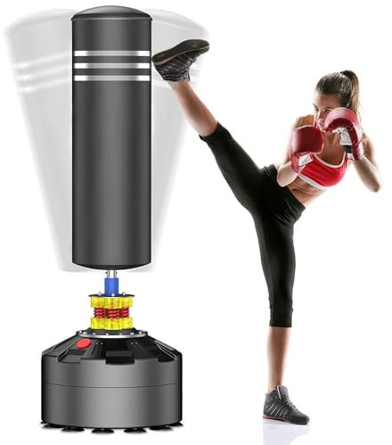 Moziel Saco de Boxeo de Pie para Adultos Independiente Con 12 Ventosas - Ideal para MMA, Karate, Fitness, Kickboxing (Negro)