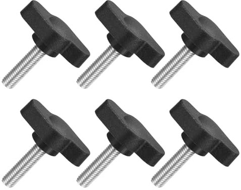 QUARKZMAN 6 Stück T-Flügelschraube mit Griffen Rändelschrauben, M5 x 20mm Männliche Schraube Knopf 304 Edelstahl Rändelschraube Daumenschrauben-Griff 27mm Durchmesser, Schwarz