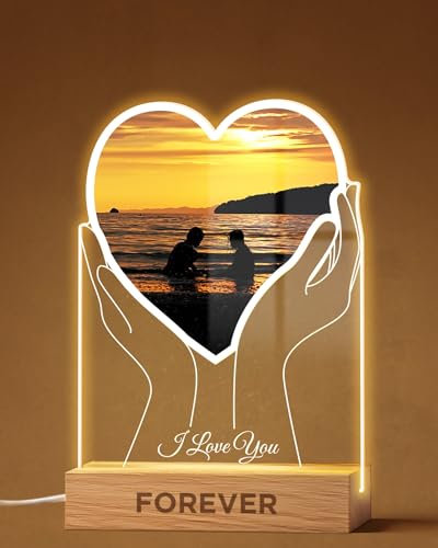 Panorama Lámpara Personalizada - Manos Corazón - 15x22 cm - Iluminación LED Nocturna ideal para la Mesita Noche - Regalos Originales para Hombre, Mujer, Parejas en San Valentín o Aniversario