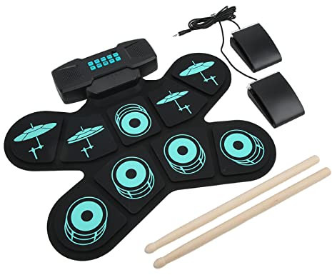 Joyance Juego de batería electrónica con altavoces estéreo duales, pandereta para adultos, pandereta de madera de una sola fila con campanas de metal reflectantes, instrumentos de percusión coloridos