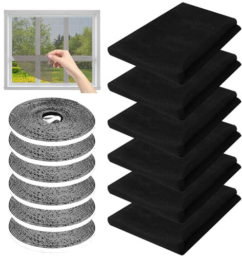 Malla Mosquitera para Ventanas, 6 pcs Malla Antimosquitos, con 6 rollos de cinta autoadhesiva, Mosquiteras para Ventanas Universal, Mosquiteras Cortables, para Anti Insectos y Moscas