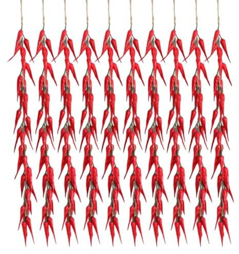 CUCUFA 10pcs Chili Pepper Dekorationen, falsche Kunststoff rot scharfe Chili -Paprika hängen Gemüse künstlich roter Pfeffer für Wohnkulturfotografie -Requisiten, Heißexpapier, Pfeffer