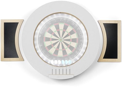 Dartscheiben-Schrankumrandung mit eingebautem LED-Licht, inklusive 2 x Kreidetafeln und Kreidetafelstift in Weiß (nur Schrank)