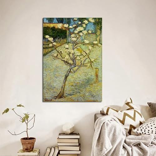 BMGKYAGL Blühender Birnbaum, Poster, Gemälde, Druck auf Leinwand, Bilder, Wandkunst für Wohnzimmer, Schlafzimmer, Dekor, 60 x 80 cm, Rahmen