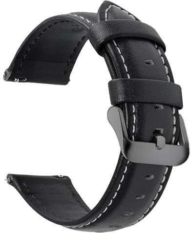 ANIO Uhrenarmband aus Leder, Lederarmband 20 mm, Armband mit Edelstahlschließe, Kompatibel mit Uhren & Smartwatches mit 20 mm Stegbreite, Ersatzarmband für Damen & Herren, Schnellverschluss, Schwarz